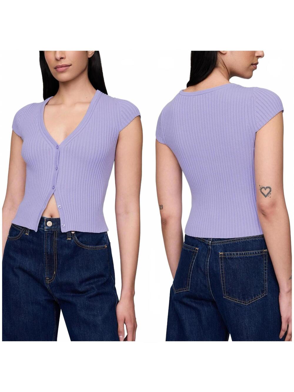 Gap Cropped Rib Cardigan Warm Violet Purple Large